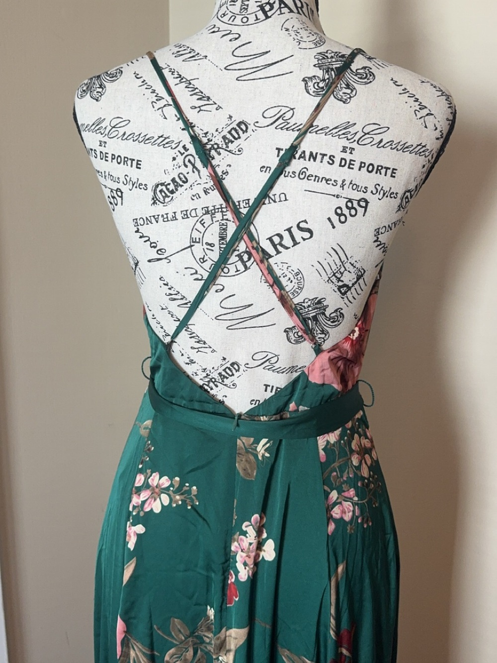 Lulu's GreenFloral Wrap Maxi Dress with Pink Blossoms - Picture 3 of 5